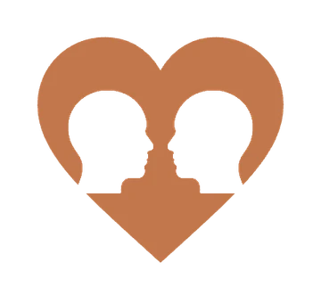 A solid heart with two facing profiles cut out of it