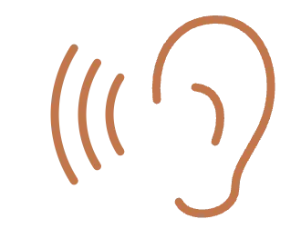 An outlined ear with three sound waves