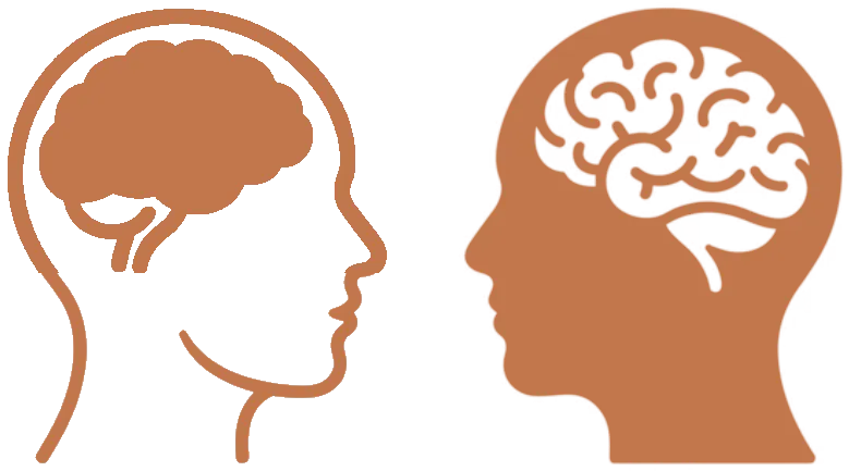Two heads in profile facing each other