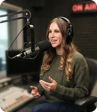 Brooke Sprowl, LCSW, recording an interview on air in a studio